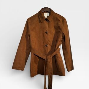 H&M Belted Suede-Look Trench Jacket – Cognac Brown (Size S)